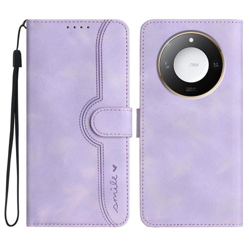 Funda de Cuero con Diseño de Corazón Inteligente para Honor X60/X9C (Morado)