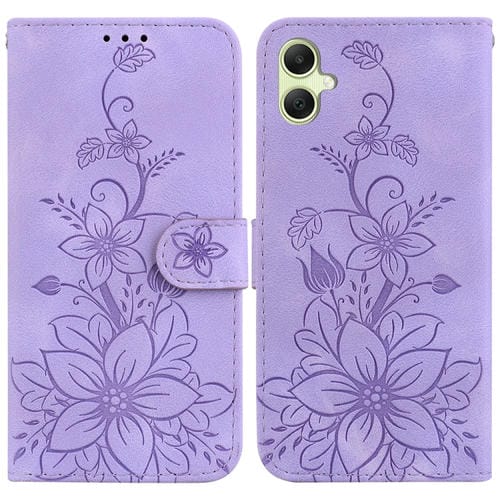 Funda para Samsung Galaxy A05 Cuero con Relieve Lily (Púrpura)