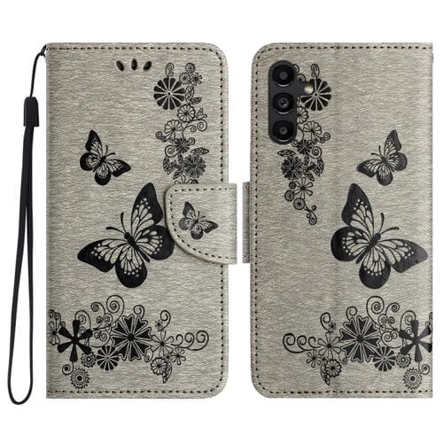 Funda para Teléfono Samsung Galaxy A05S Cuero con Tapa en Relieve de Mariposa (Gris)