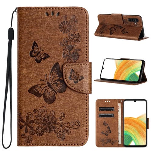 Funda para Teléfono Samsung Galaxy A15 Cuero con Tapa en Relieve de Mariposa (Marrón)