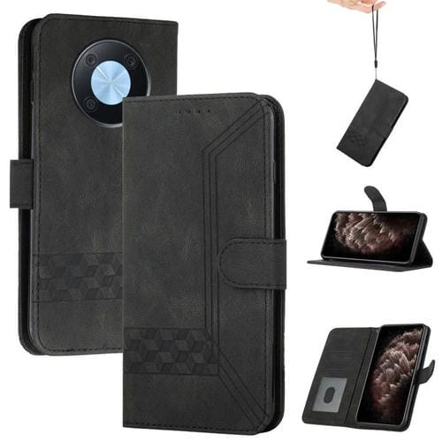 Funda de Cuero con Tapa y Tacto de Piel Cúbica para Huawei Enjoy 50 Pro/Nova Y90 (Negra)