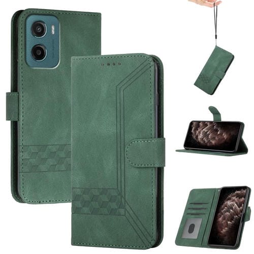 Funda de Cuero con Tapa y Tacto de Piel Cúbica para Motorola Moto G05 (Verde)