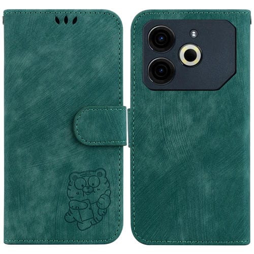 Funda de Cuero con Relieve de Tigre para Tecno Pova 6 Neo (Verde)