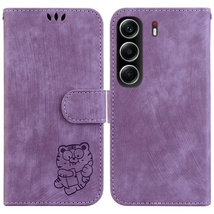 Funda de piel con relieve de tigre para Tecno Camon 40 (morado)