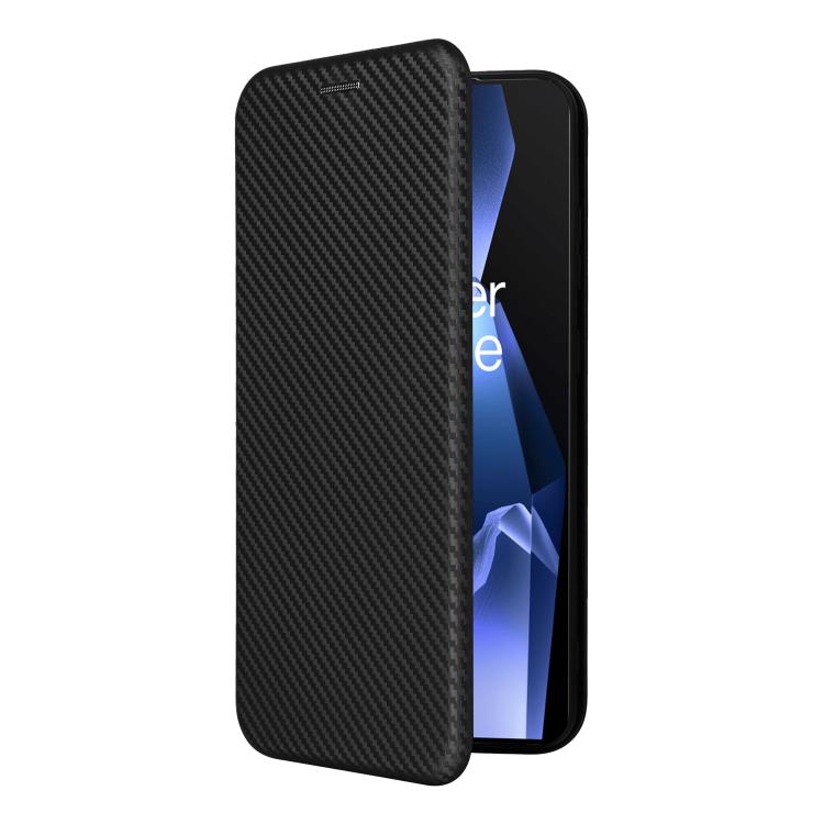 Funda de Cuero para OnePlus Ace 5 Pro con Tapa y Textura Fibra de Carbono (Negra)