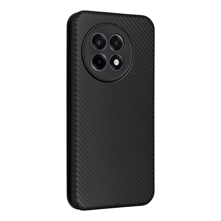 Funda de Cuero para OnePlus Ace 5 Pro con Tapa y Textura Fibra de Carbono (Negra)