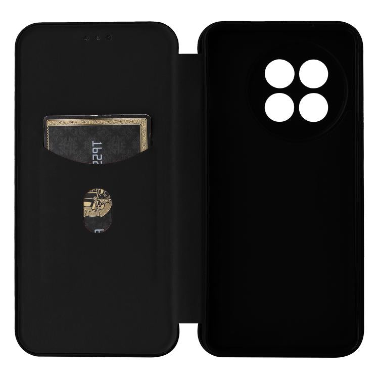 Funda de Cuero para OnePlus Ace 5 Pro con Tapa y Textura Fibra de Carbono (Negra)