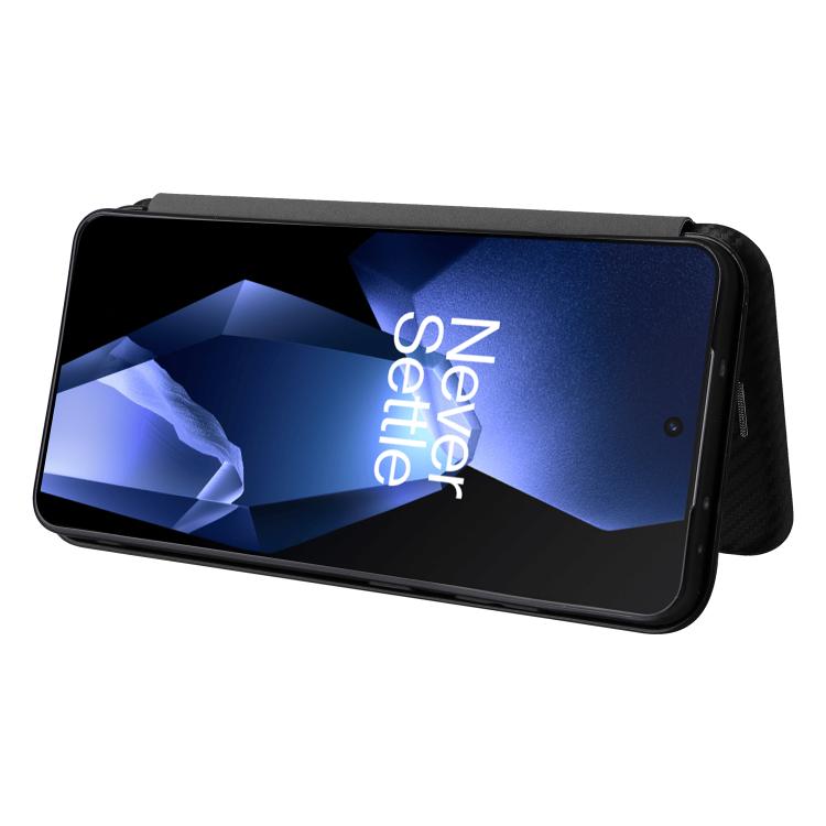 Funda de Cuero para OnePlus Ace 5 Pro con Tapa y Textura Fibra de Carbono (Negra)
