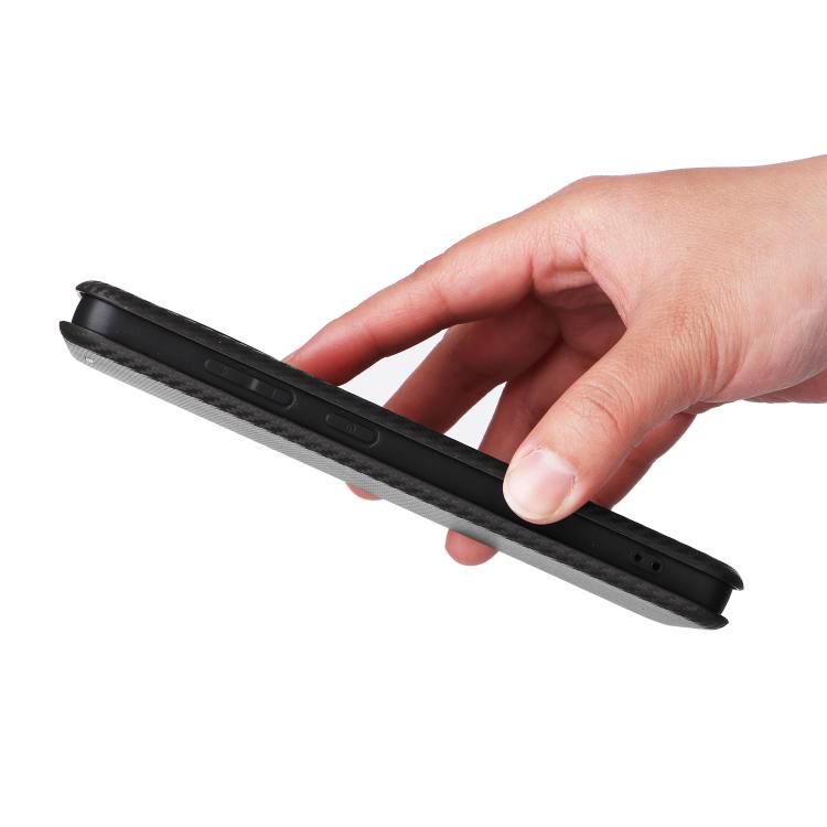 Funda de Cuero para OnePlus Ace 5 Pro con Tapa y Textura Fibra de Carbono (Negra)