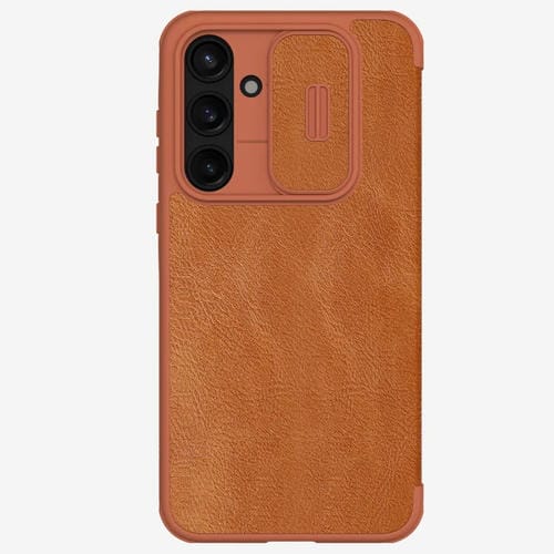 Funda para Samsung Galaxy A55 Nillkin Qin Series Pro con Cubierta de Cámara Deslizante (Marrón)
