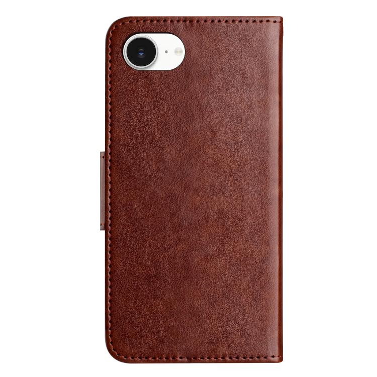 Funda de Cuero con Tapa para iPhone 16E Diseño Flores y Mariposas (Marrón)