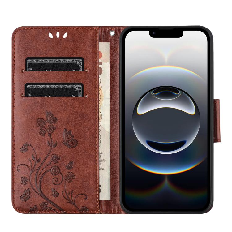 Funda de Cuero con Tapa para iPhone 16E Diseño Flores y Mariposas (Marrón)