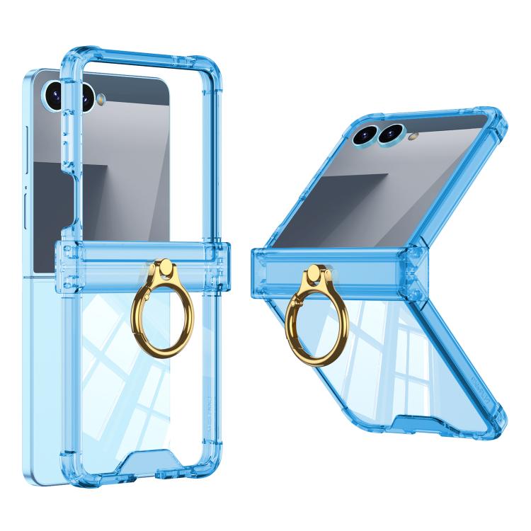Funda de silicona con bisagra y soporte para anillo para Samsung Galaxy Z Flip7 5G Gkk Airbag (azul transparente)