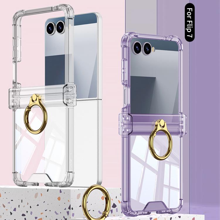 Funda de silicona con bisagra y soporte para anillo para Samsung Galaxy Z Flip7 5G Gkk Airbag (azul transparente)