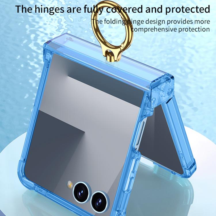 Funda de silicona con bisagra y soporte para anillo para Samsung Galaxy Z Flip7 5G Gkk Airbag (verde transparente)
