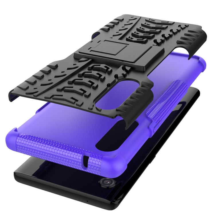 Funda Protectora para LG Velvet Tire Texture TPU + PC a Prueba de Golpes con Soporte (Morado)