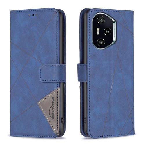 Funda de Cuero con Textura de Rombos y Hebilla Magnética para Honor 300 Pro/300 Ultra (Azul)