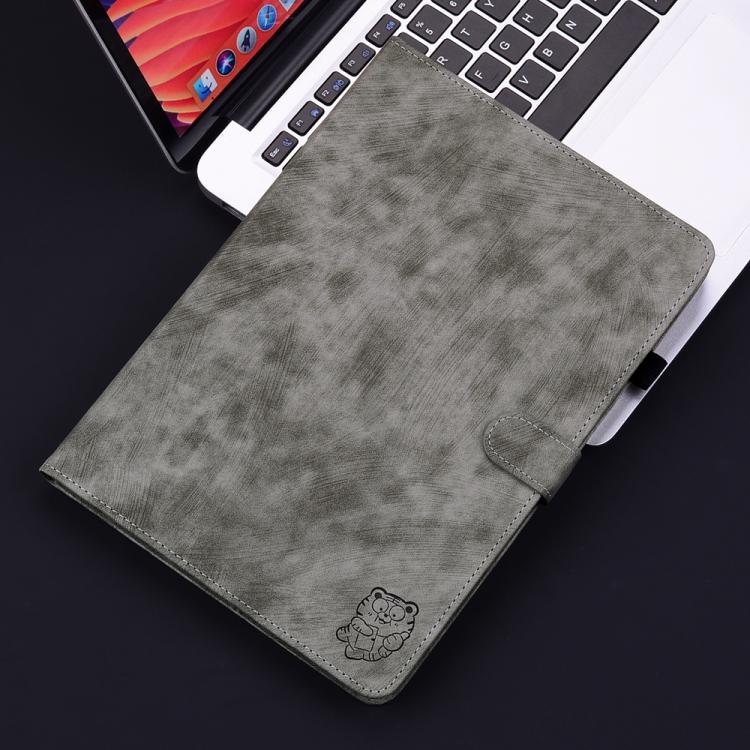 Funda de cuero con tapa y estampado de tigre para Redmi Pad 2 / Redmi Pad SE 11 2025 (gris)
