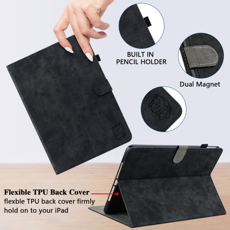 Funda de cuero con tapa y diseño de tigre para Redmi Pad 2 / Redmi Pad SE 11 2025 (negra)