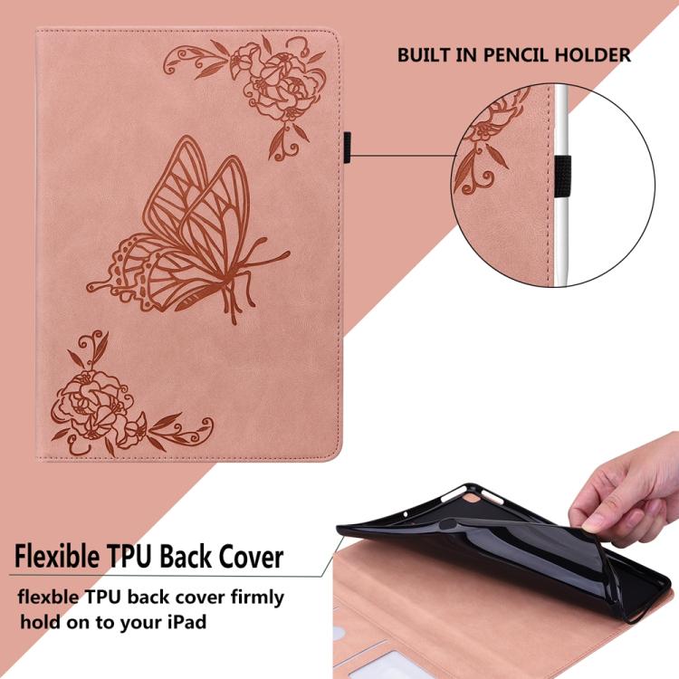 Funda de cuero con relieve de mariposa para tableta Xiaomi Redmi K Pad de 8,8 pulgadas (oro rosa)