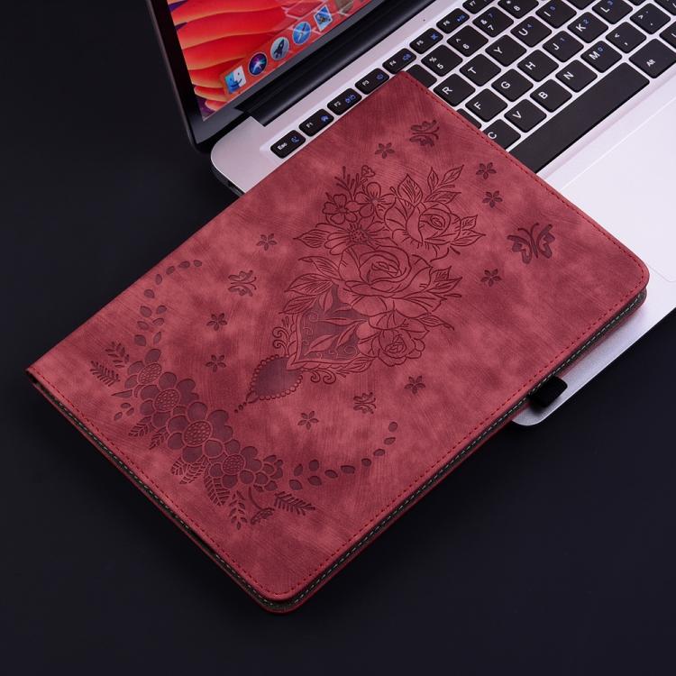 Funda de cuero con relieve mariposa rosa para Redmi Pad 2 / Redmi Pad SE 11 2025 (roja)