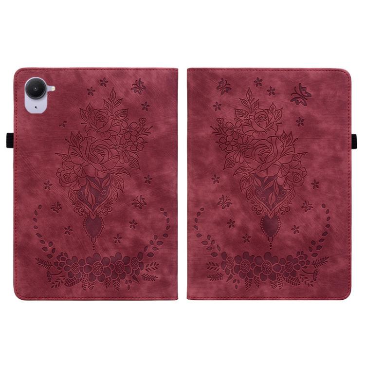 Funda de cuero con relieve mariposa rosa para tableta Xiaomi Redmi K Pad de 8,8 pulgadas (roja)