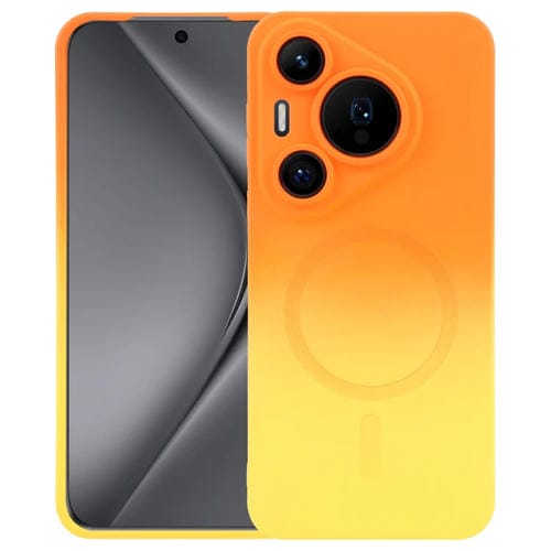 Funda para Teléfono Huawei Pura 70 Pro Silicona Líquida TPU Degradado Magsafe (Naranja y Amarillo)