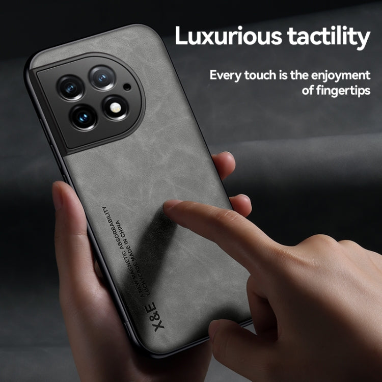 Funda de Cuero para OnePlus 13 con Parte Trasera Magnética y Tacto Agradable (Gris Oscuro)
