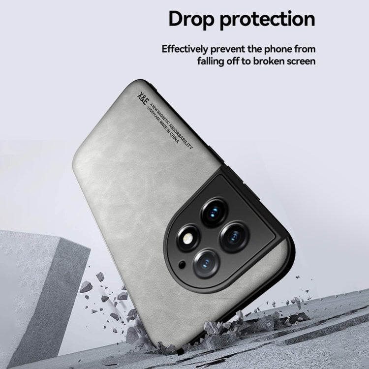 Funda de Cuero para OnePlus 13 con Parte Trasera Magnética y Tacto Agradable (Gris Oscuro)