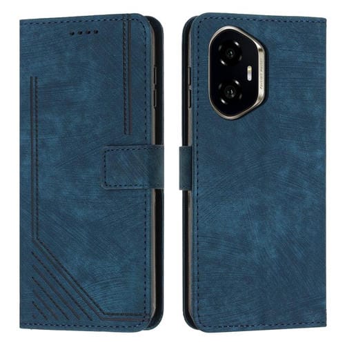 Funda de Cuero para Honor 300 con Diseño de Rayas, Tacto Agradable y Cordón (Azul)