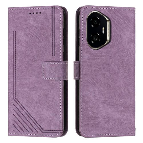 Funda de Cuero con Diseño de Rayas y Cordón para Honor 300 (Morado)