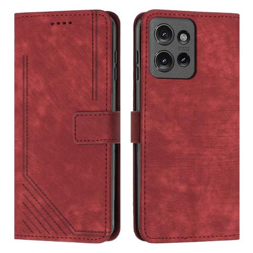 Funda de Cuero Motorola Moto G Power/G Play 2025 con Diseño de Rayas y Tacto Sedoso (Rojo)