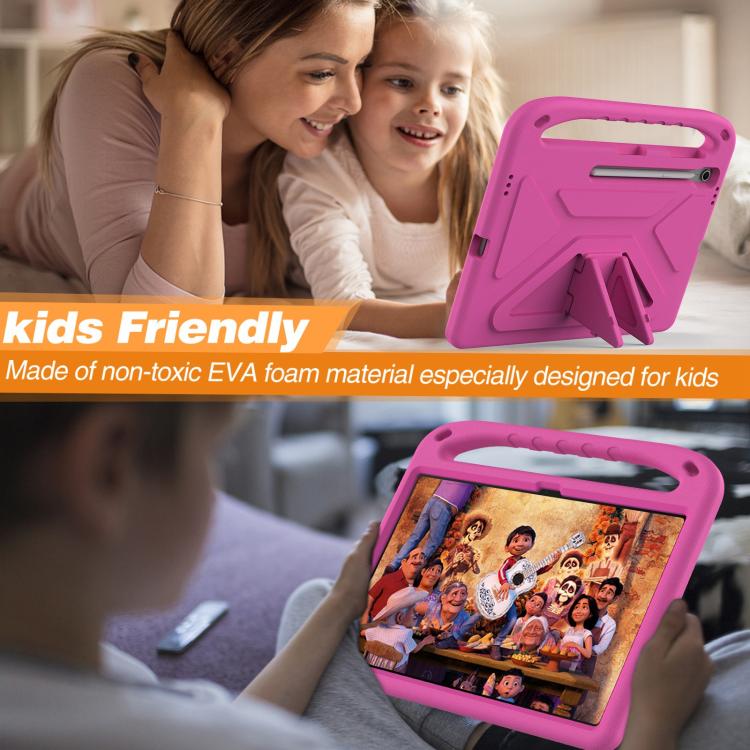Funda de EVA a prueba de golpes con asa y soporte para Samsung Galaxy Tab S10 FE+ (rosa y rojo)
