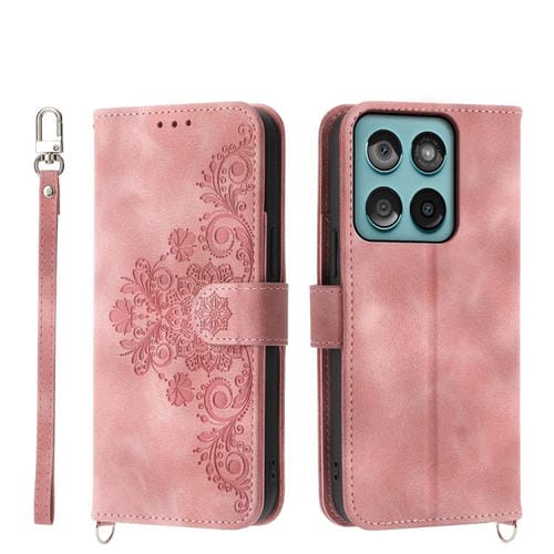Funda de cuero con relieve floral para Motorola Edge 60 Fusion (rosa)