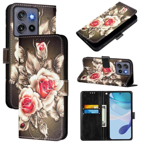 Funda de Cuero Motorola Moto G Stylus 5G 2025 con Diseño Dibujo (Rosas Sobre Negro)