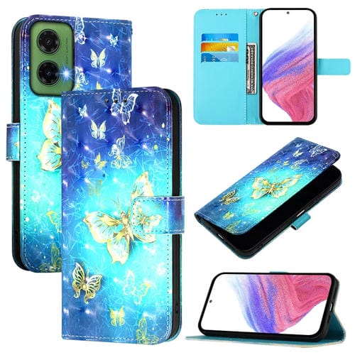 Funda de Cuero con Tapa Horizontal y Pintura 3D para Motorola Moto G35 (Mariposa Dorada)