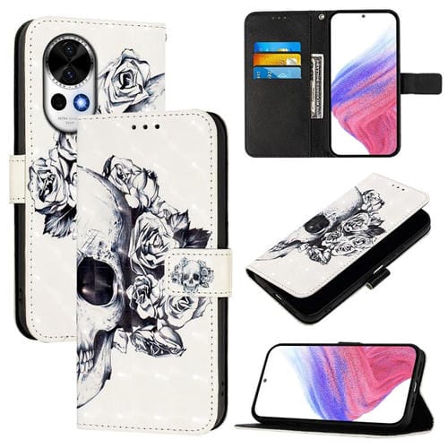Funda de Cuero con Tapa Horizontal y Pintura 3D para Huawei Nova 13/Nova 12 (Calavera)