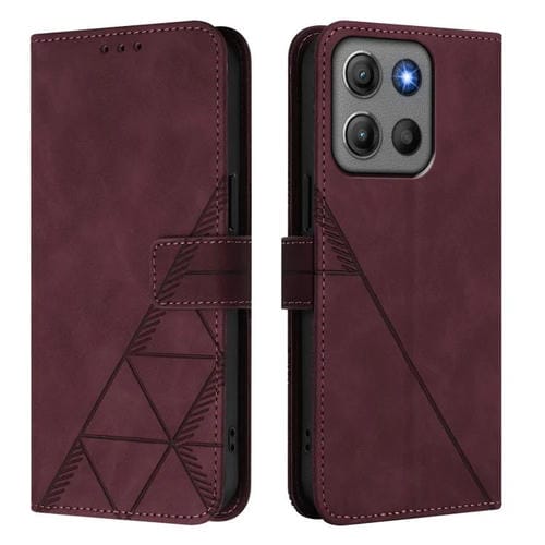 Funda de cuero con relieve 3D para Motorola Moto G15 Power (rojo vino)