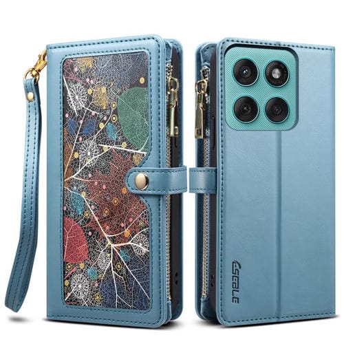 Funda de cuero RFID con cremallera y cordón para Motorola Moto G56 5G ESEBLE Star Series (azul)