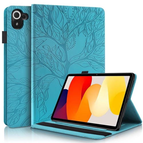 Funda de cuero con relieve para tableta Xiaomi Redmi K Pad Tree Life Series (azul lago)