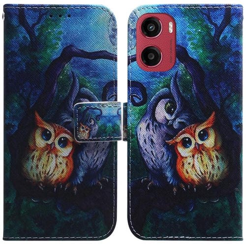 Funda de Cuero con Tapa para Motorola Moto G05/E15 con Dibujo de Búho Colorido