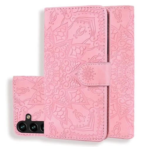 Funda para Teléfono Samsung Galaxy A55 5G Piel de Becerro Doble Pliegue Relieve Mandala (Rosa)