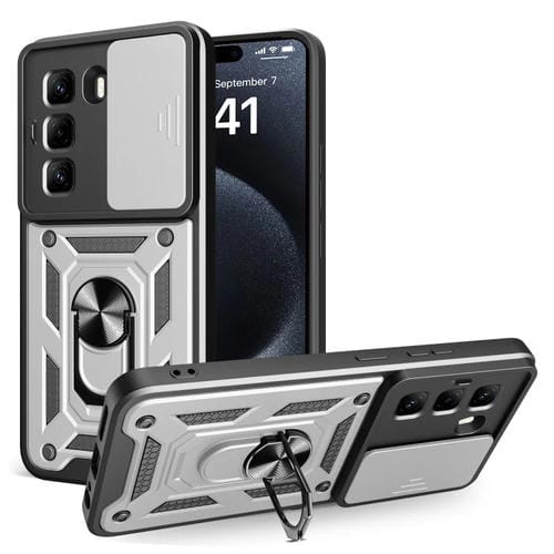 Funda para Teléfono Infinix Hot 50 Pro 4G con Cámara Deslizante de TPU y PC (Plateada)