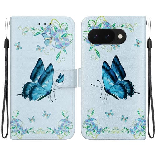 Funda de Cuero Google Pixel 9A con Dibujo de Colores y Textura de Cristal (Pensamientos Azules)