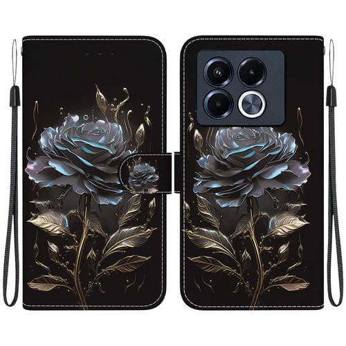 Funda de Cuero con Dibujo de Colores y Textura de Cristal para Infinix Note 40 5G (Rosa Negra)
