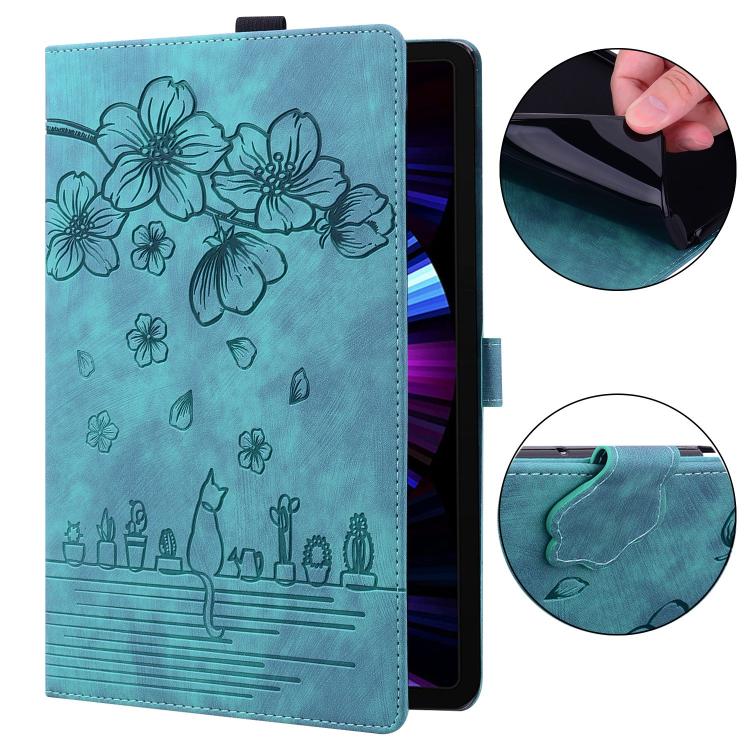 Funda de cuero con relieve de gato Sakura para Xiaomi Redmi K Pad (verde)