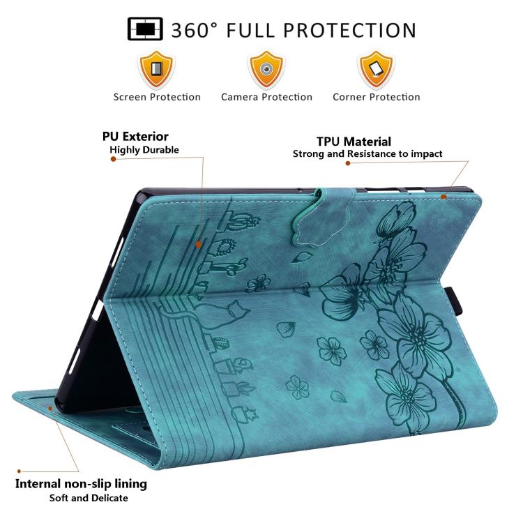 Funda de cuero con relieve de gato Sakura para Xiaomi Redmi K Pad (verde)