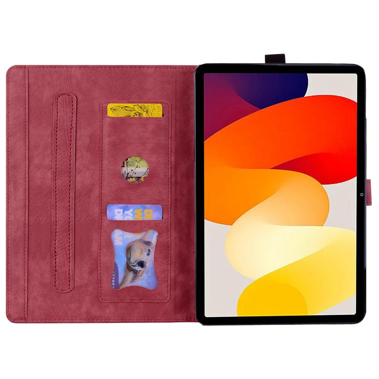 Funda de cuero con relieve de gato Sakura para Xiaomi Redmi K Pad (roja)