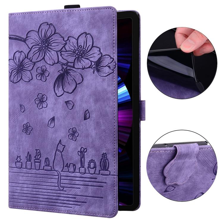 Funda de cuero con relieve de gato Sakura para Xiaomi Redmi K Pad (morado)