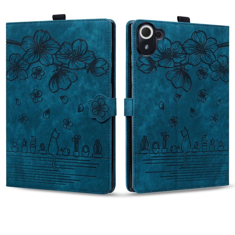 Funda de cuero con relieve de gato Sakura para Xiaomi Redmi K Pad (azul)